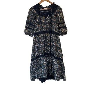 Sundance Floral Crochet Tiered Midi Dress Small Prairie Peasant Cottagecore Boho